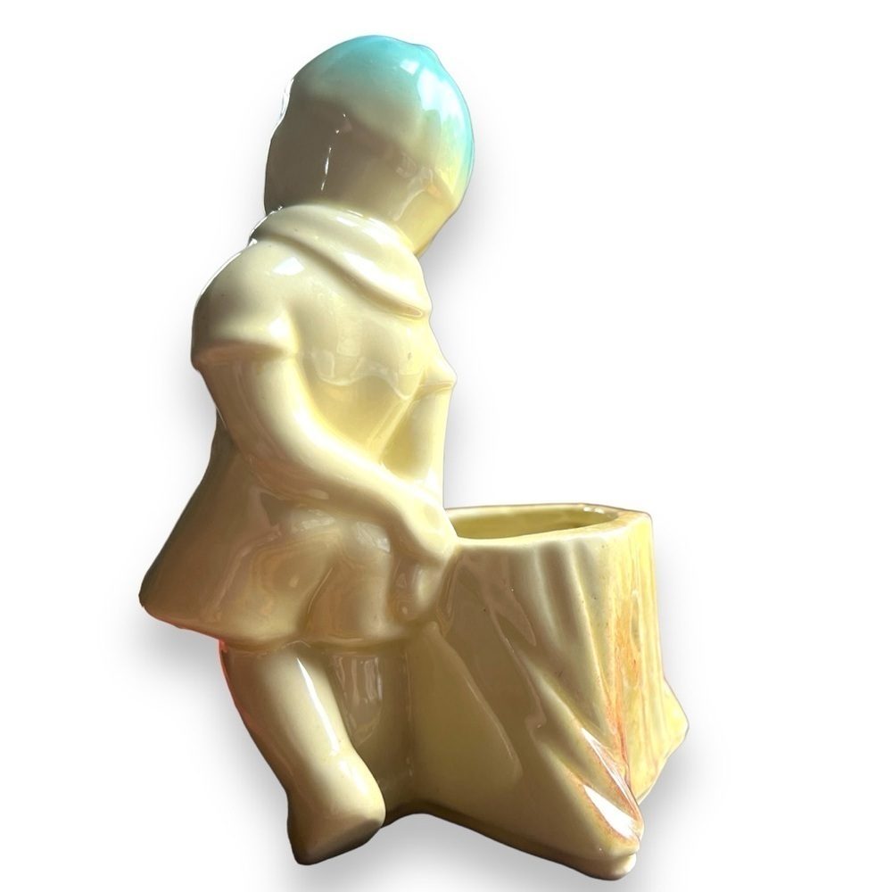 Vintage Whistling Mischievous Boy Tree Stump USA Ceramic Planter Pot Whimsical - Picture 4 of 8